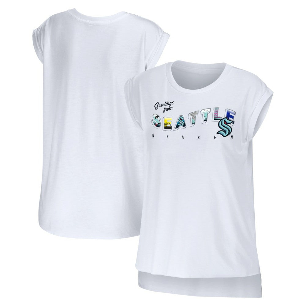 Seattle Kraken WEAR by Erin Andrews Women's Greetings From Muscle T-Shirt - White - NHL