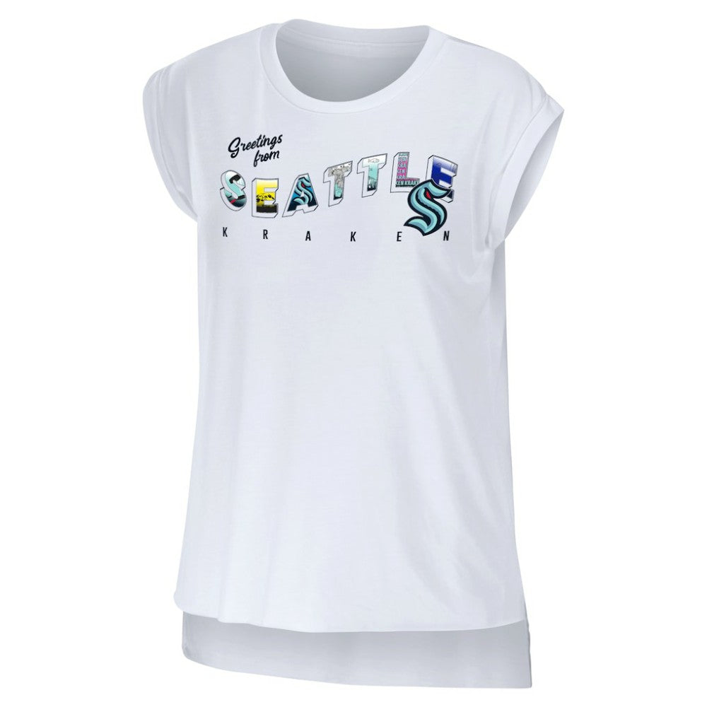 Seattle Kraken WEAR by Erin Andrews Women's Greetings From Muscle T-Shirt - White - NHL