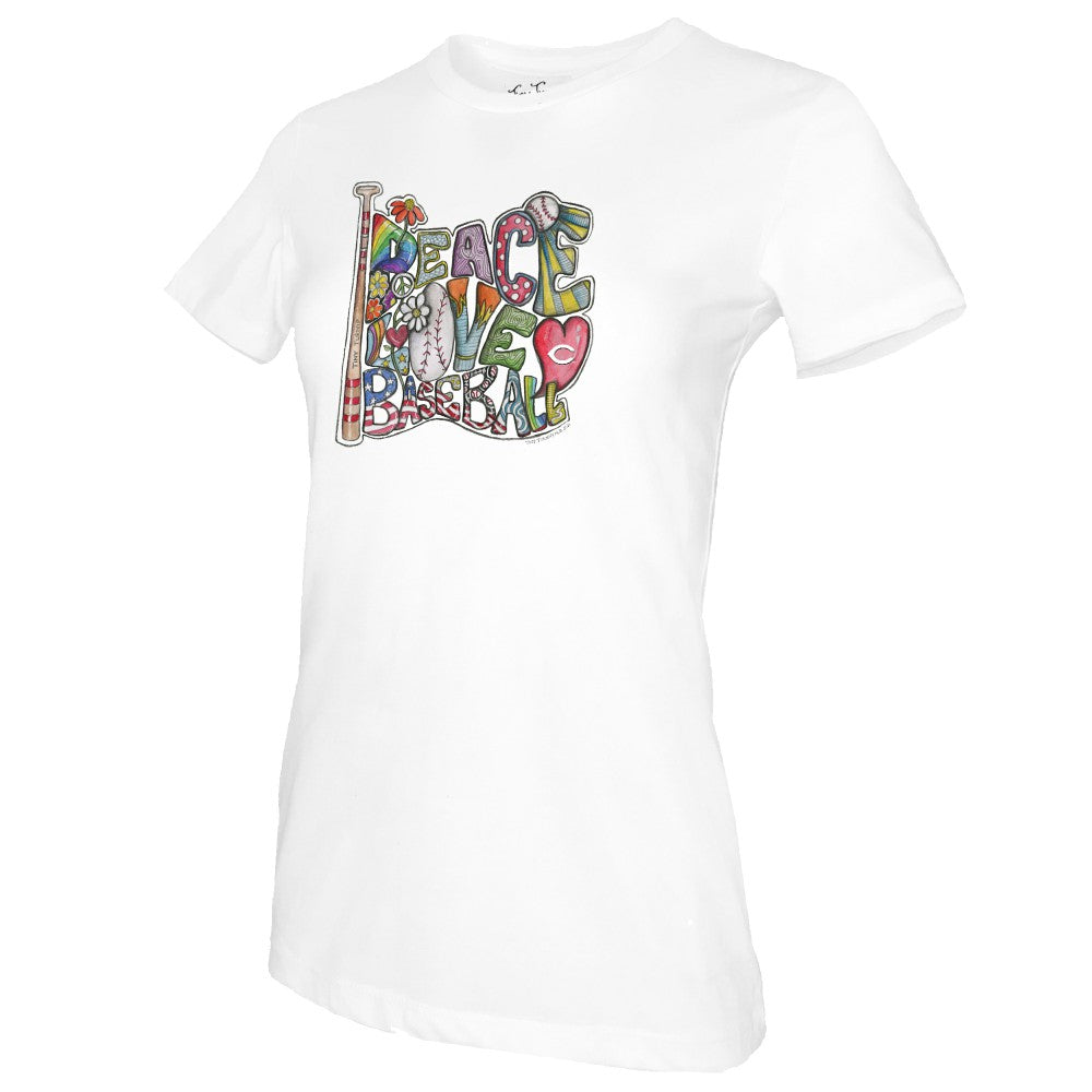 Cincinnati Reds Tiny Turnip Women's Peace Love Baseball T-Shirt - MLB