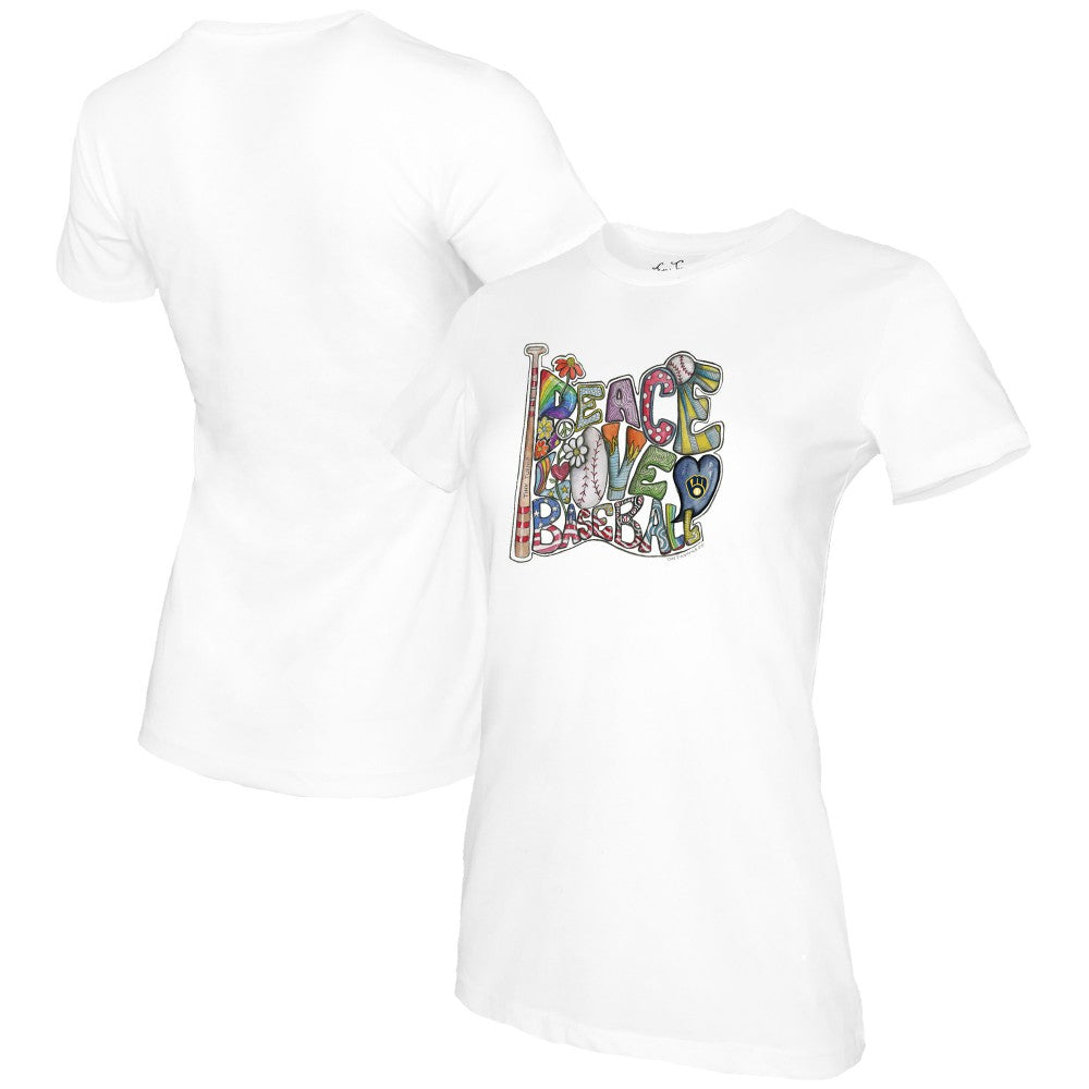 Milwaukee Brewers Tiny Turnip Women's Peace Love Baseball T-Shirt - MLB