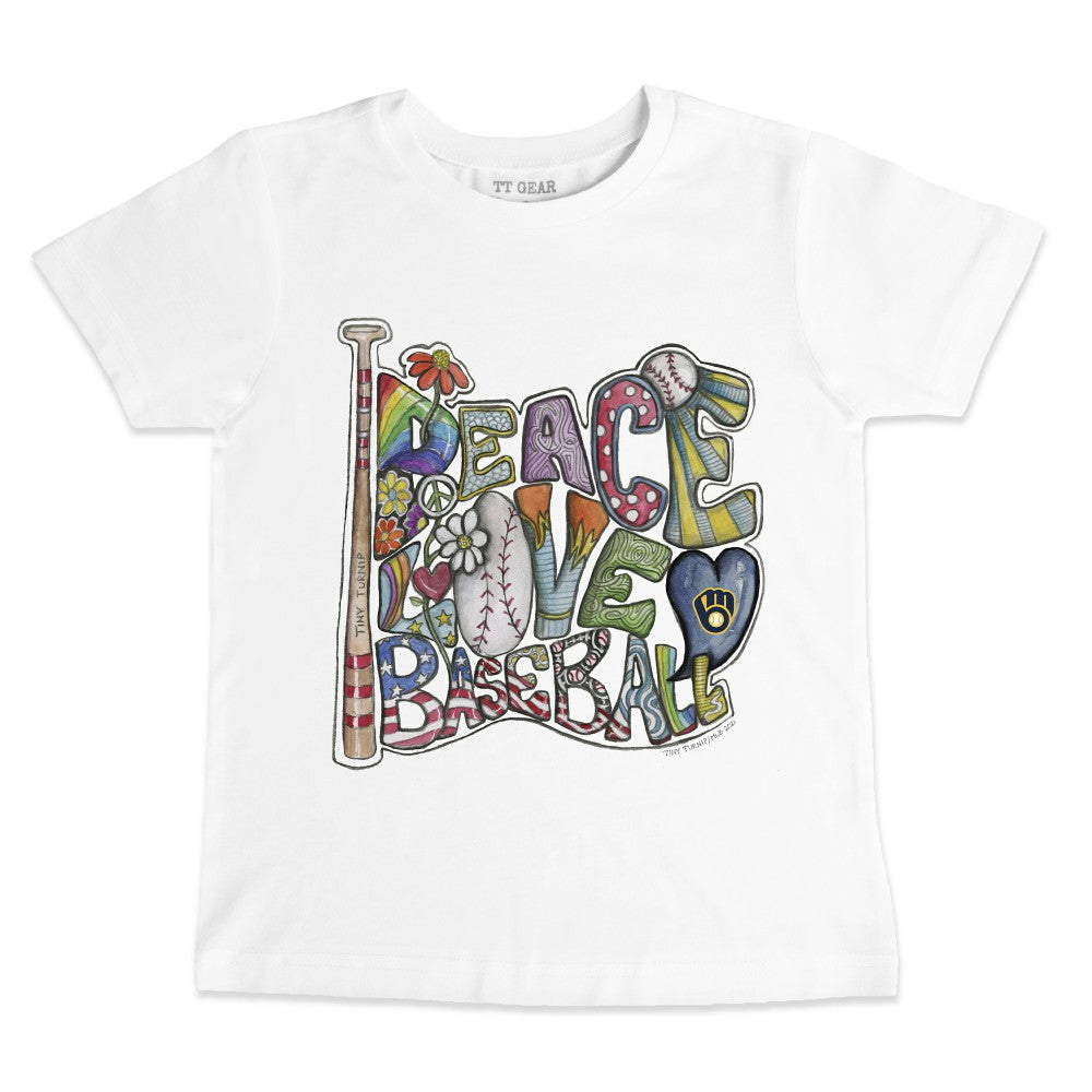 Milwaukee Brewers Tiny Turnip Youth Peace Love Baseball T-Shirt - MLB