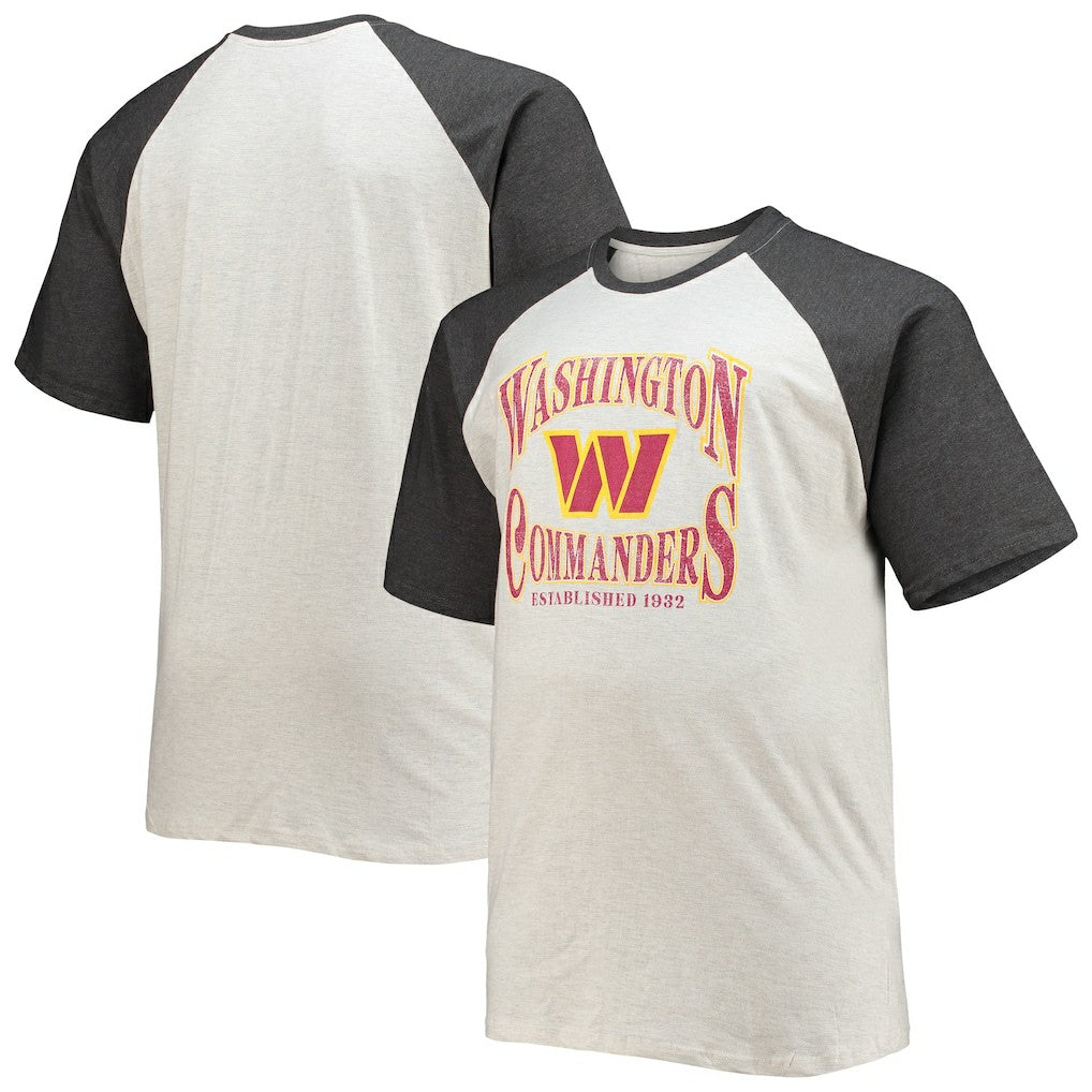Washington Commanders Big & Tall Wordmark Raglan T-Shirt Oatmeal/Heathered Charcoal | Fanatics