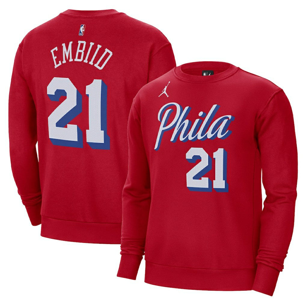 Joel Embiid Philadelphia 76ers Jordan Brand Statement Name & Number Pullover Sweatshirt Red - NBA