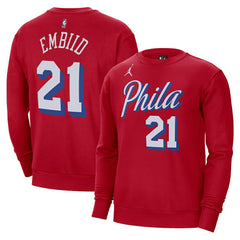 Joel Embiid Philadelphia 76ers Jordan Brand Statement Name & Number Pullover Sweatshirt Red - NBA
