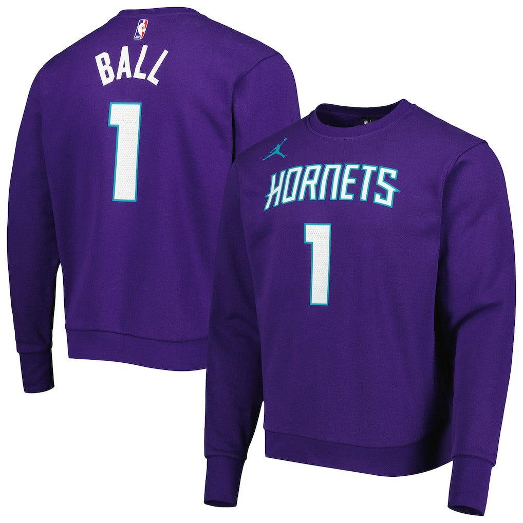 LaMelo Ball Charlotte Hornets Jordan Brand Statement Name & Number Pullover Sweatshirt Purple - NBA