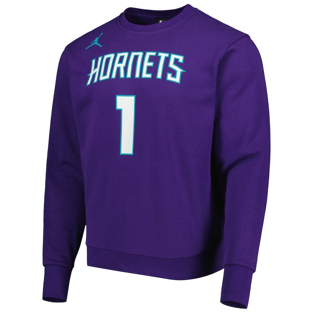 LaMelo Ball Charlotte Hornets Jordan Brand Statement Name & Number Pullover Sweatshirt Purple - NBA