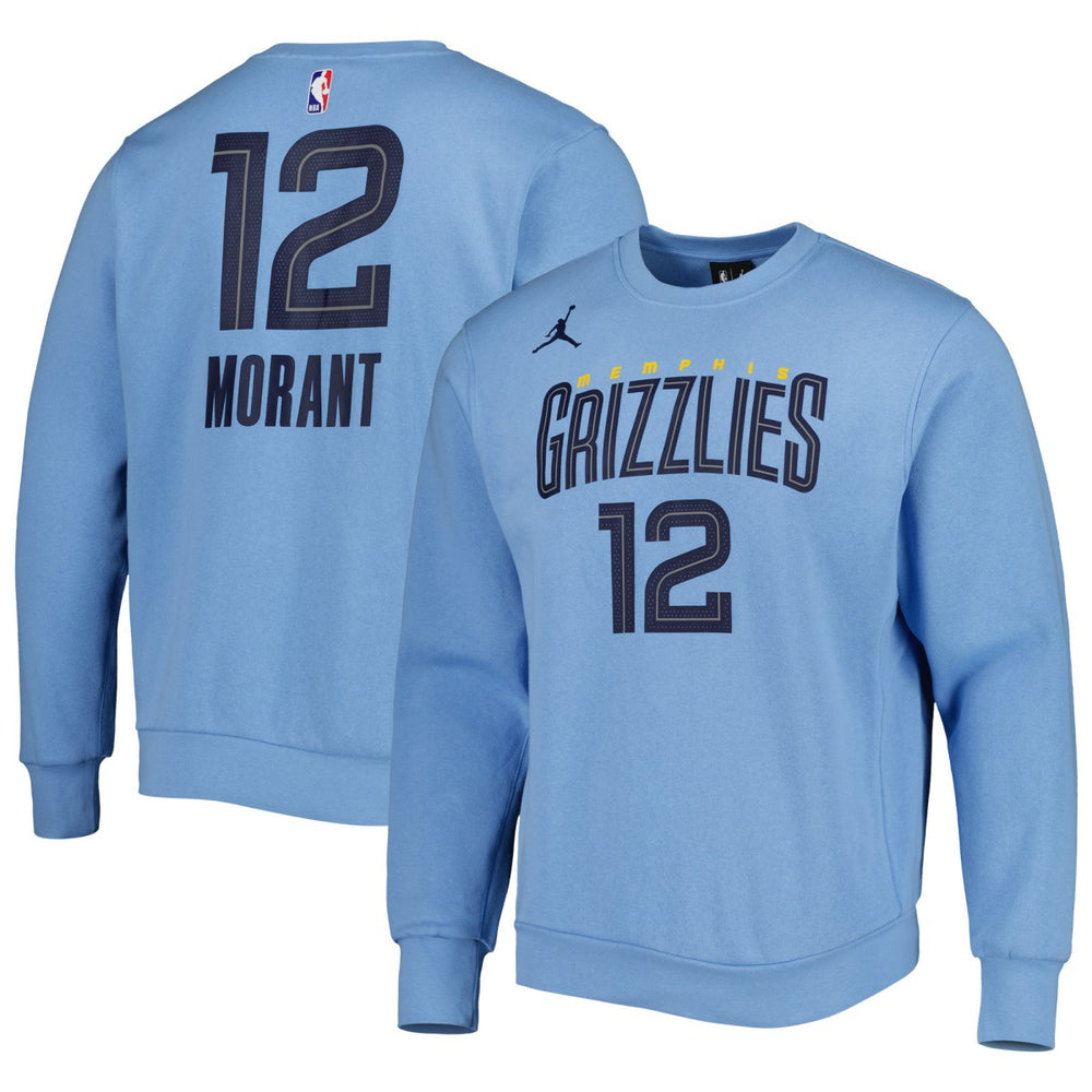 Ja Morant Memphis Grizzlies Jordan Brand Statement Name & Number Pullover Sweatshirt Light Blue - NBA
