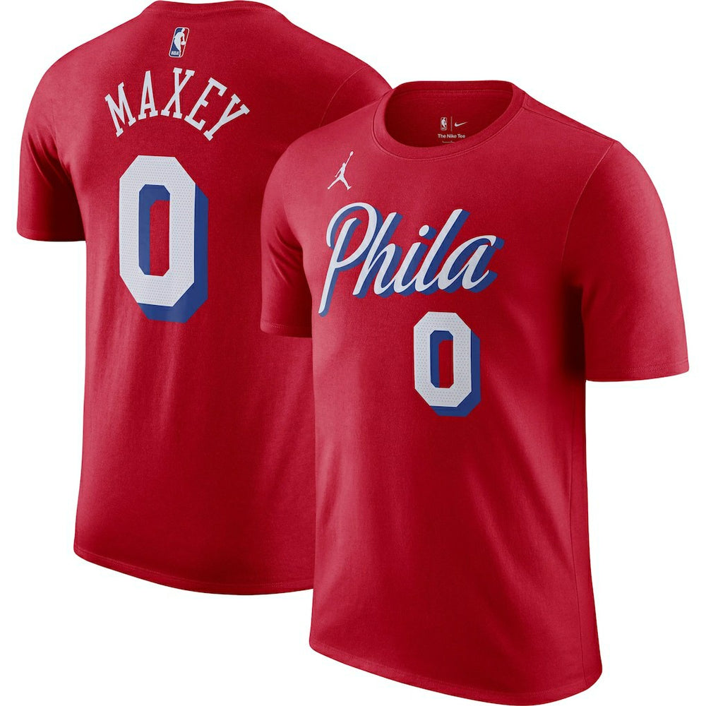 Tyrese Maxey Philadelphia 76ers Jordan Brand 2022/23 Statement Edition Name & Number T-Shirt Red - NBA