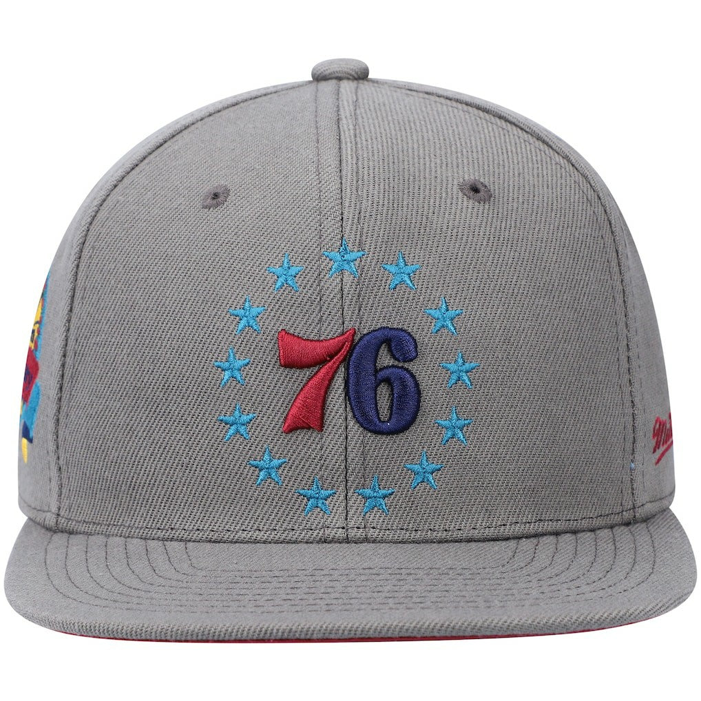 Philadelphia 76ers Hardwood Classics 60th Anniversary Carbon Cabernet Fitted Hat Charcoal - NBA