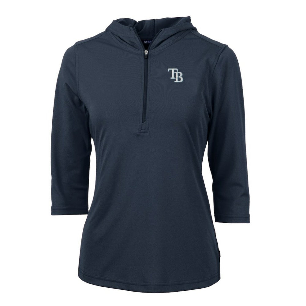 Tampa Bay Rays Cutter & Buck Women's Virtue Eco Pique 3/4 Sleeve Half-Zip Pullover Hoodie - MLB