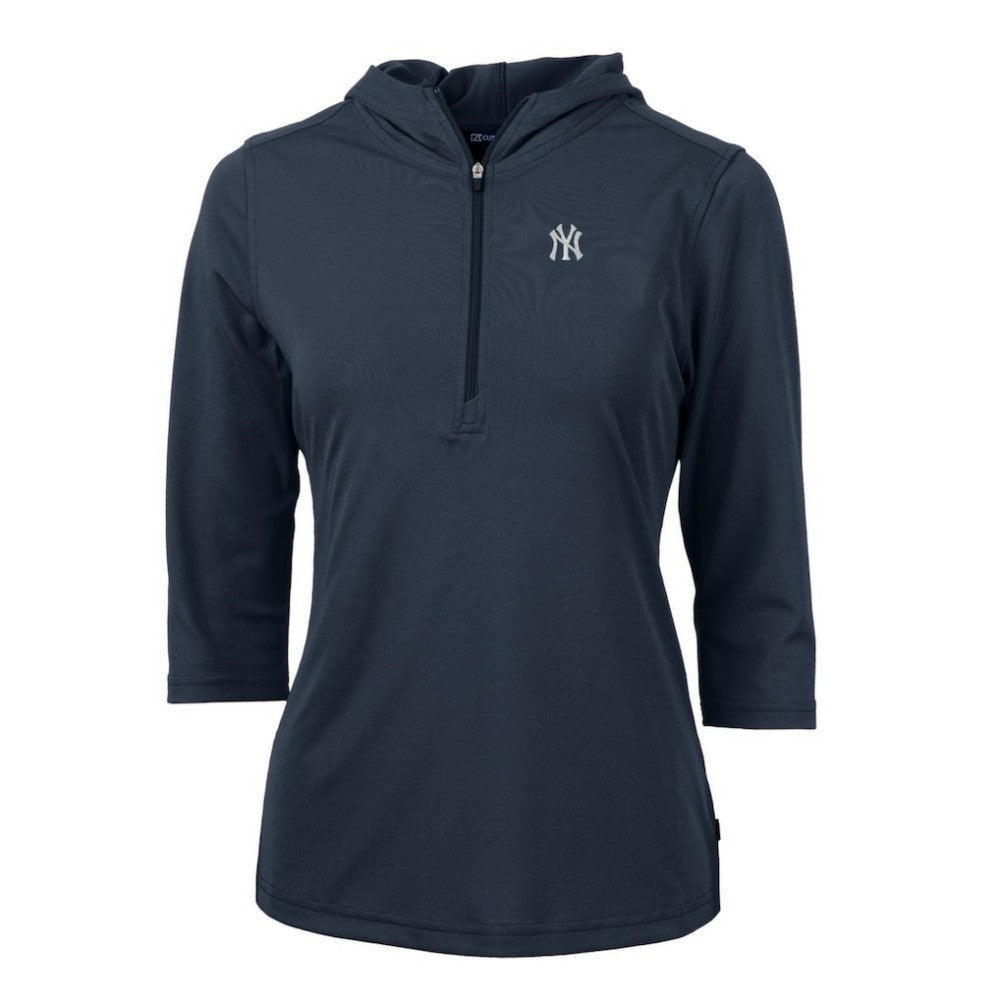 New York Yankees Cutter & Buck Women's Virtue Eco Pique 3/4 Sleeve Half-Zip Pullover Hoodie - MLB