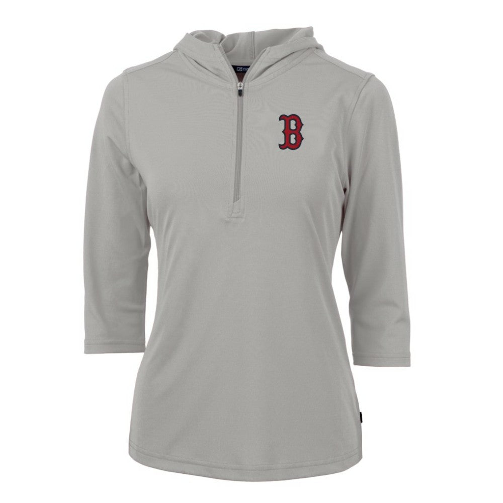 Boston Red Sox Cutter & Buck Women's Virtue Eco Pique 3/4 Sleeve Half-Zip Pullover Hoodie - MLB