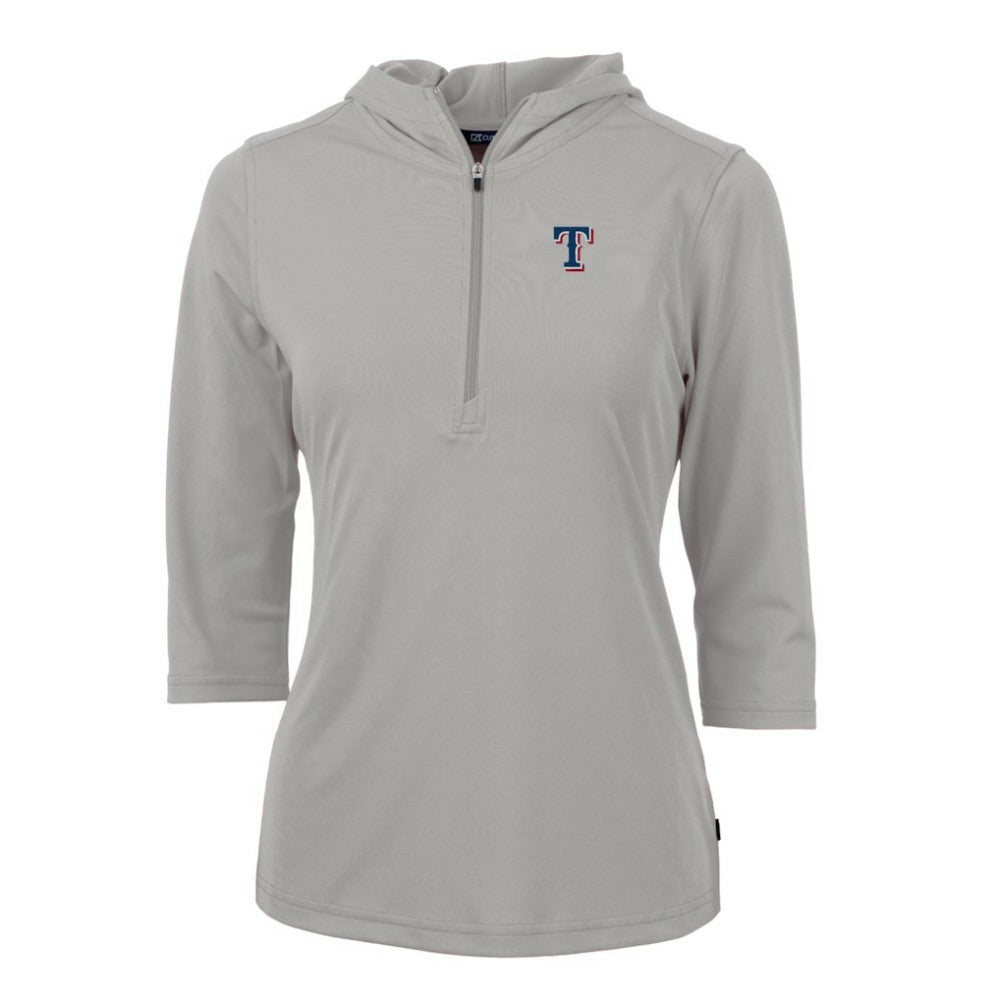 Texas Rangers Cutter & Buck Women's Virtue Eco Pique 3/4 Sleeve Half-Zip Pullover Hoodie - MLB