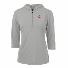 Cincinnati Reds Cutter & Buck Women's Virtue Eco Pique 3/4 Sleeve Half-Zip Pullover Hoodie - MLB