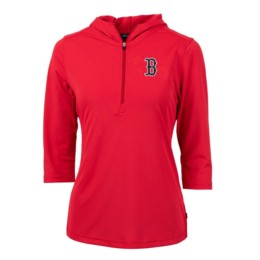Boston Red Sox Cutter & Buck Women's Virtue Eco Pique 3/4 Sleeve Half-Zip Pullover Hoodie - MLB