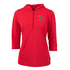 Boston Red Sox Cutter & Buck Women's Virtue Eco Pique 3/4 Sleeve Half-Zip Pullover Hoodie - MLB
