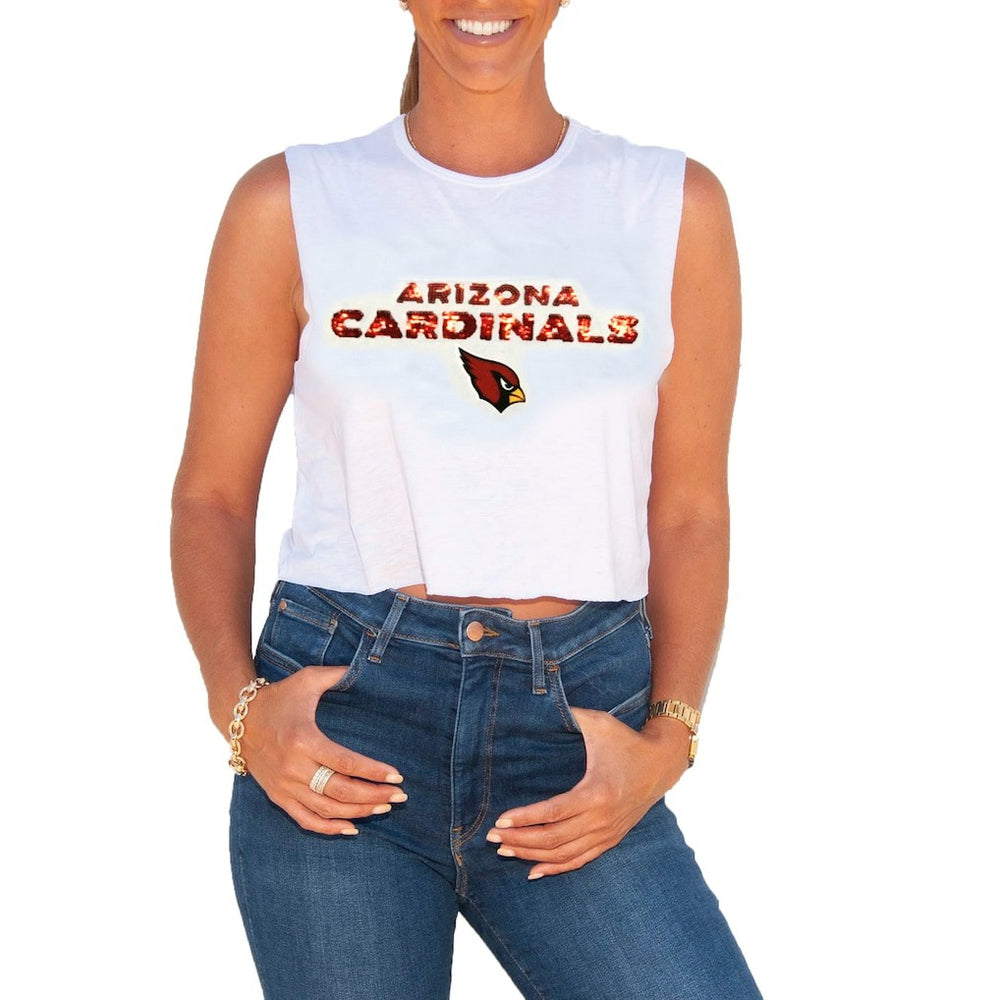 Arizona Cardinals Cuce Women's Sequin Cropped Tank Top White | NFL