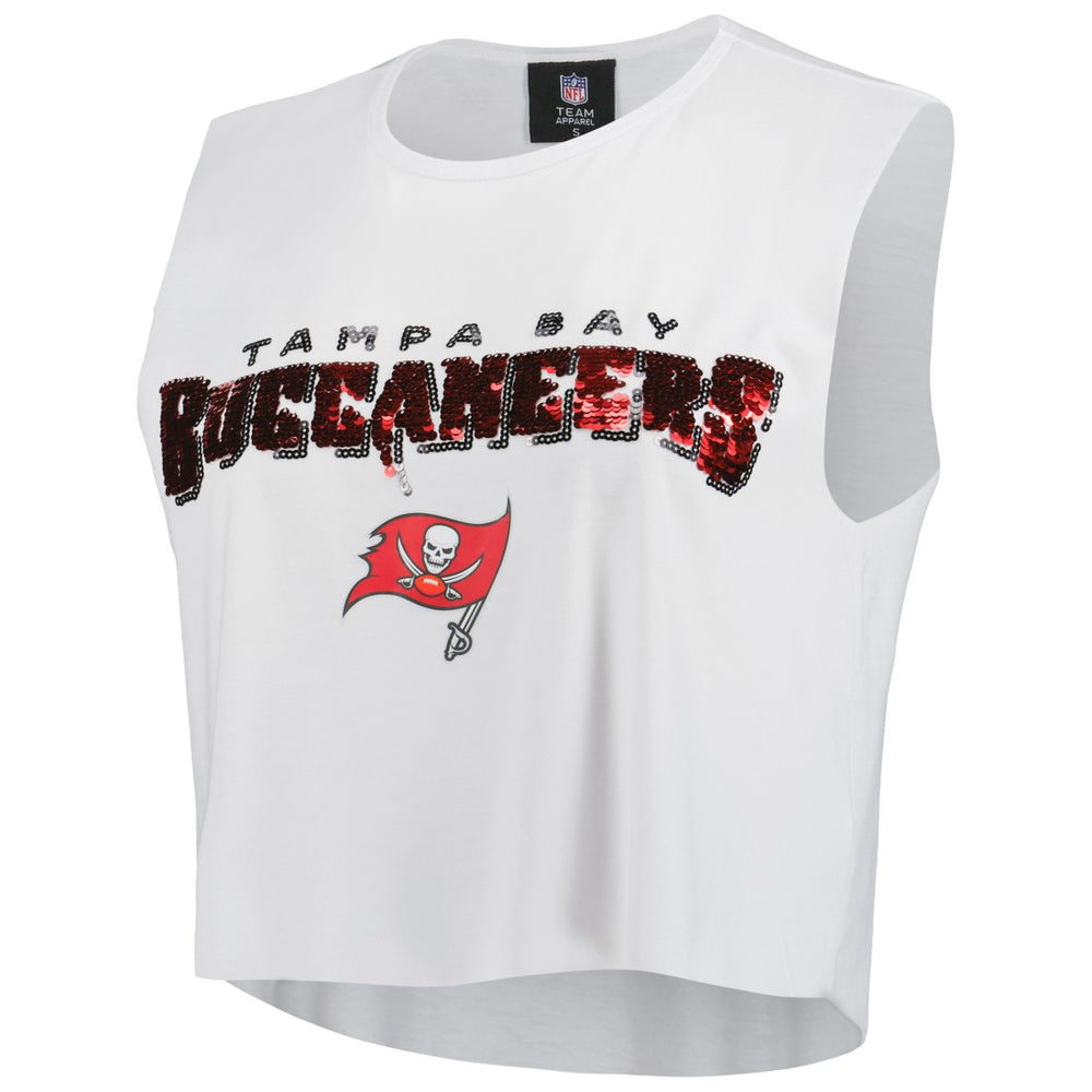 Tampa Bay Buccaneers Cuce Women's Sequin Tri-Blend Cropped Tank Top White | NFL