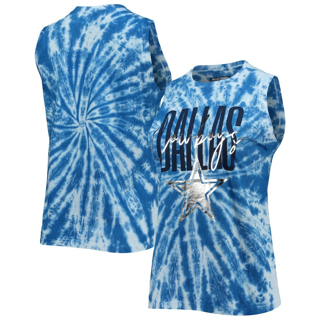 Dallas Cowboys Lauren James Women's Tie-Dye Jersey Boxy Tank Top Royal | NFL