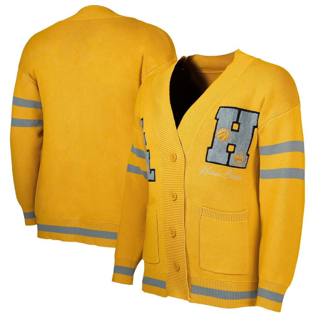 Atlanta Hawks NBA x Keiser Clark No Caller ID Button-Up Cardigan Yellow/Gray - NBA