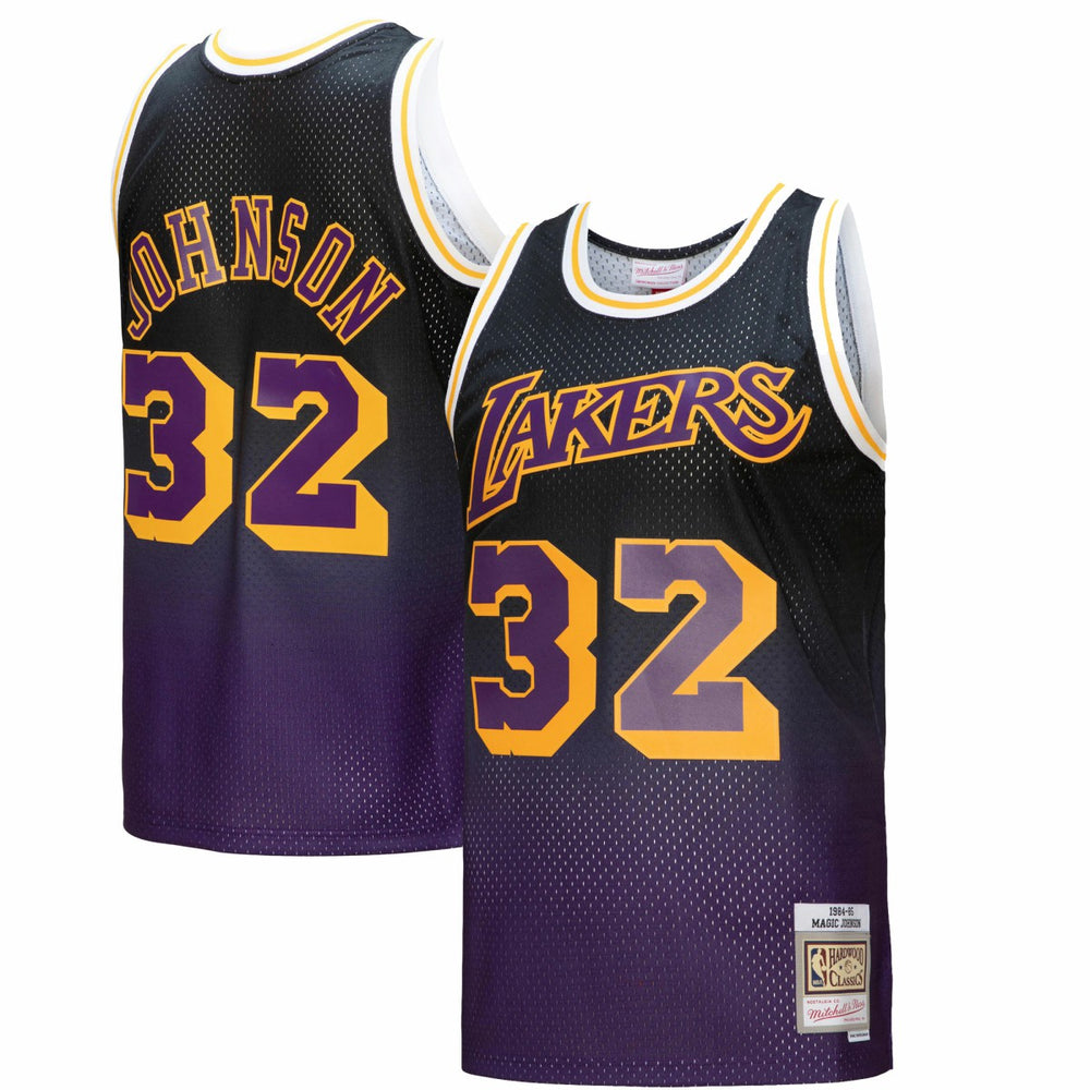 Magic Johnson Los Angeles Lakers 1984/85 Hardwood Classics Fadeaway Swingman Player Jersey Purple/Black - NBA