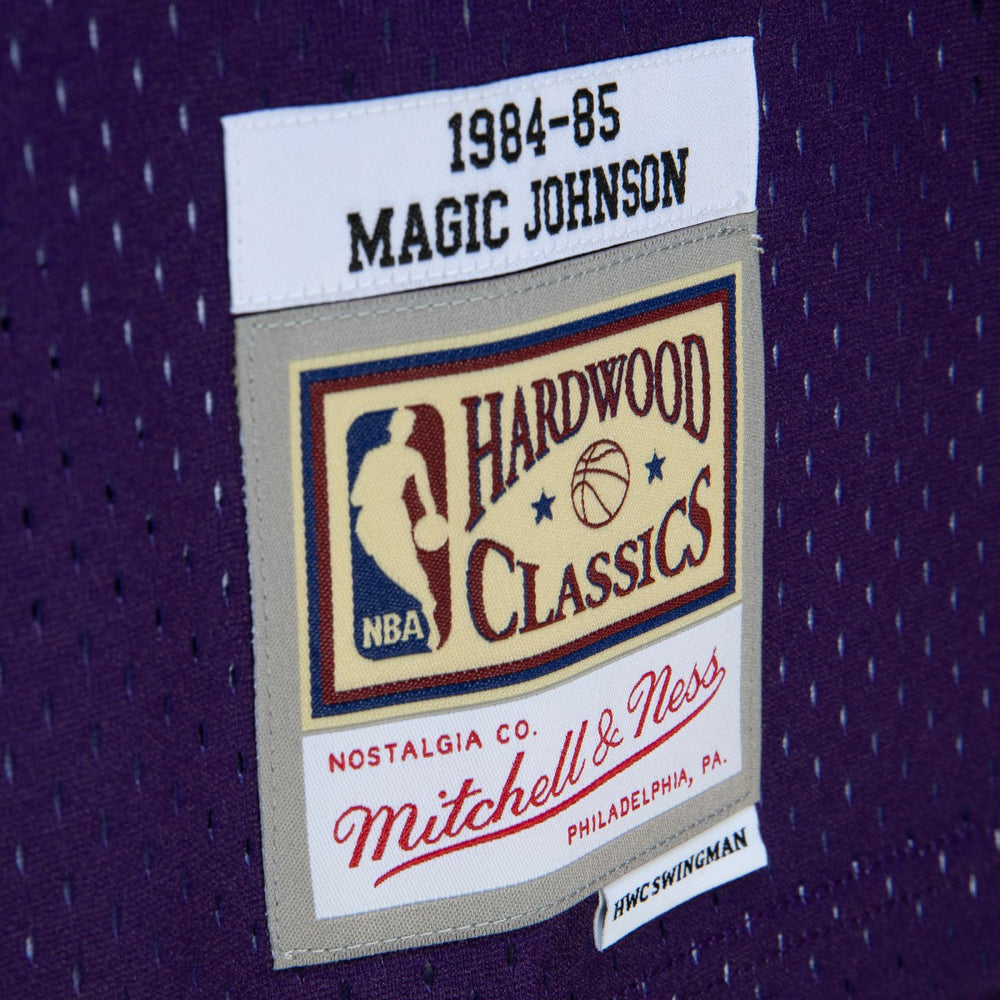 Magic Johnson Los Angeles Lakers 1984/85 Hardwood Classics Fadeaway Swingman Player Jersey Purple/Black - NBA