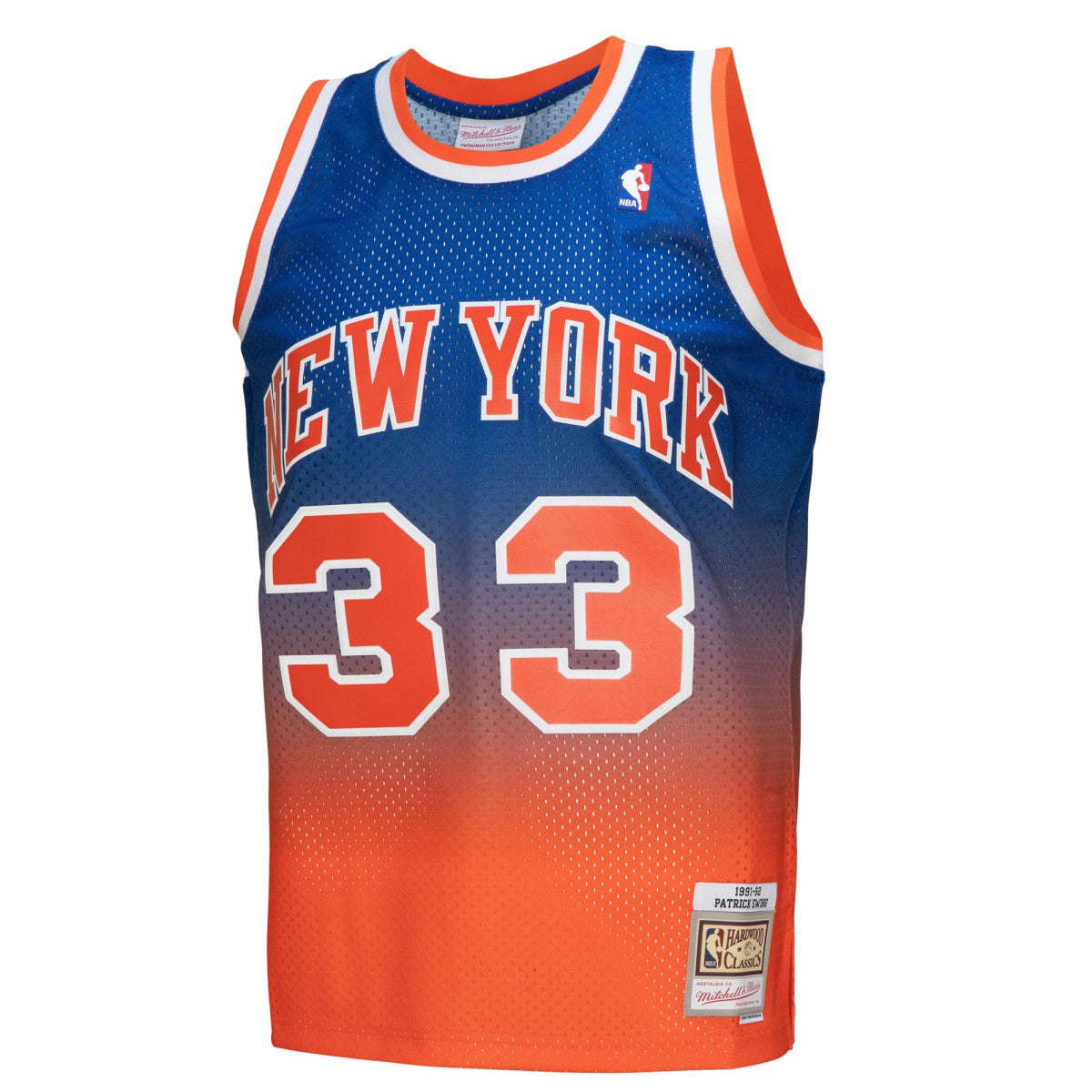 Patrick Ewing New York Knicks 1991/92 Hardwood Classics Fadeaway Swingman Player Jersey Orange/Royal - NBA