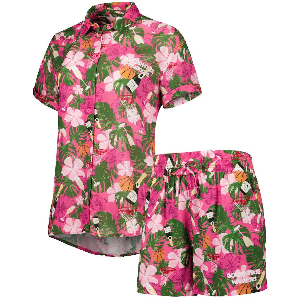 Golden State Warriors Lusso Women's Finley-Frankie Party Top & Shorts Set Pink - NBA