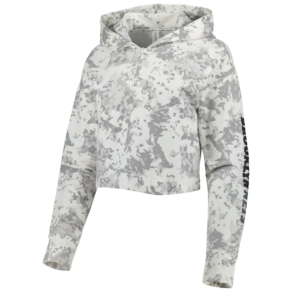 Brooklyn Nets Lusso Women's Maia Tri-Blend Cropped Quarter-Zip Top Gray/White - NBA