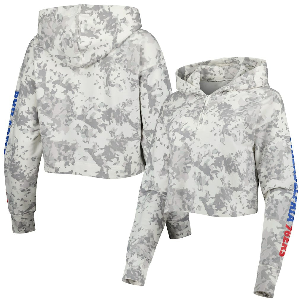 Philadelphia 76ers Lusso Women's Maia Tri-Blend Cropped Quarter-Zip Top Gray/White - NBA