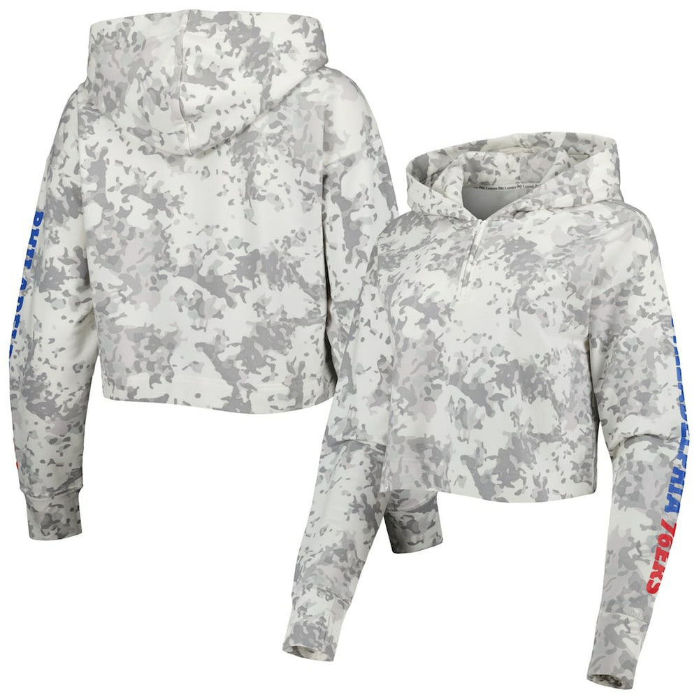 Philadelphia 76ers Lusso Women's Maia Tri-Blend Cropped Quarter-Zip Top Gray/White - NBA