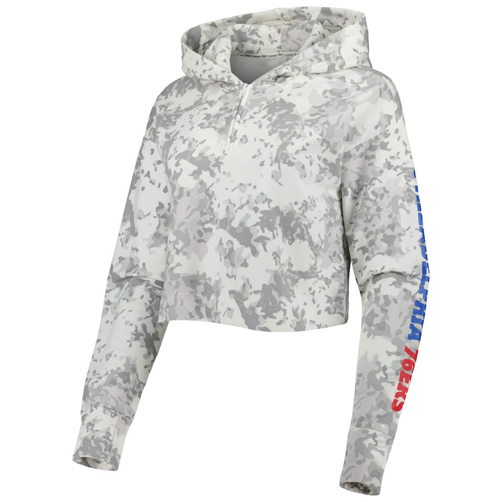 Philadelphia 76ers Lusso Women's Maia Tri-Blend Cropped Quarter-Zip Top Gray/White - NBA