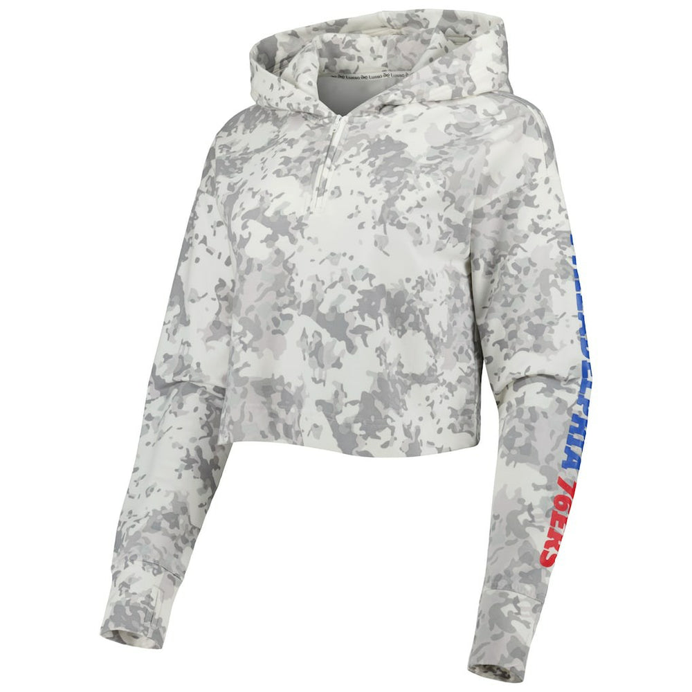 Philadelphia 76ers Lusso Women's Maia Tri-Blend Cropped Quarter-Zip Top Gray/White - NBA