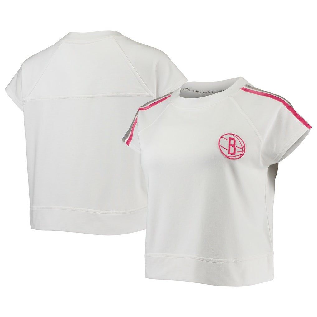 Brooklyn Nets Lusso Women's Margot Cropped Tri-Blend Cap Sleeve Sweatshirt White - NBA