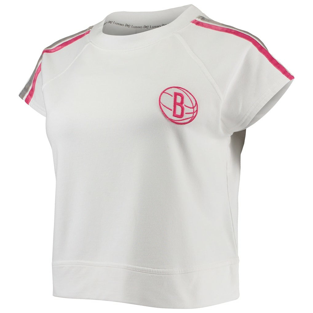 Brooklyn Nets Lusso Women's Margot Cropped Tri-Blend Cap Sleeve Sweatshirt White - NBA