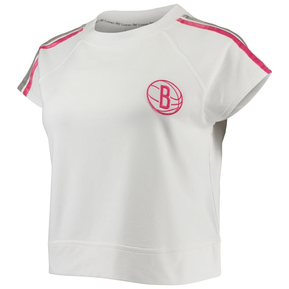 Brooklyn Nets Lusso Women's Margot Cropped Tri-Blend Cap Sleeve Sweatshirt White - NBA
