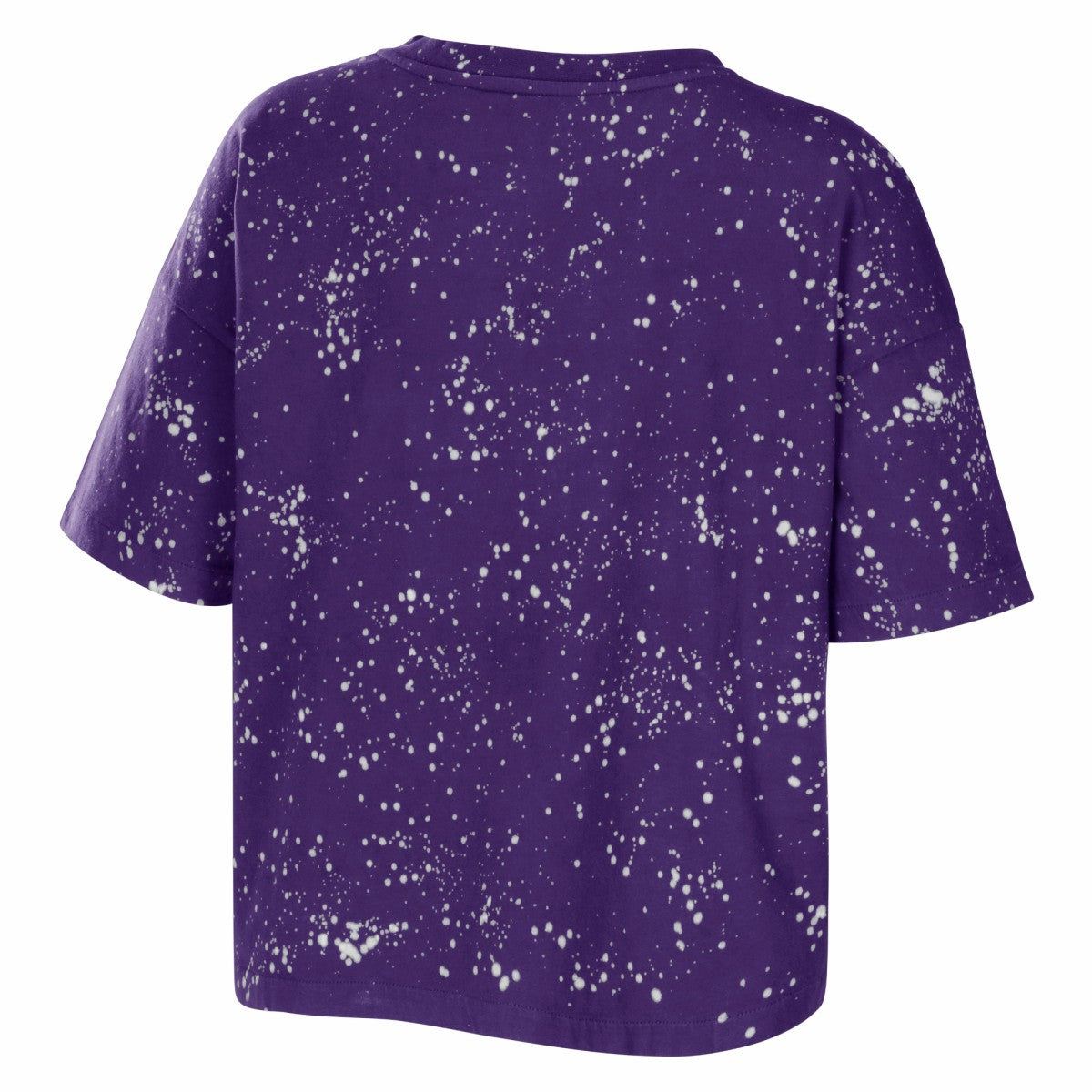 Los Angeles Lakers WEAR by Erin Andrews Women's Bleach Splatter Notch Neck T-Shirt Purple - NBA