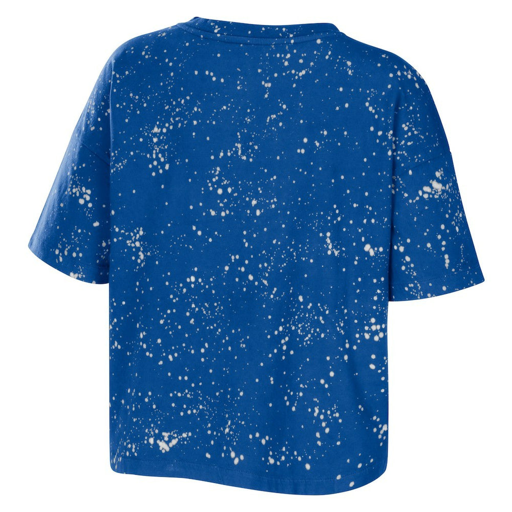 Philadelphia 76ers WEAR by Erin Andrews Women's Bleach Splatter Notch Neck T-Shirt Royal - NBA