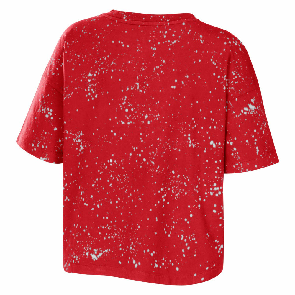 Toronto Raptors WEAR by Erin Andrews Women's Bleach Splatter Notch Neck T-Shirt Red - NBA