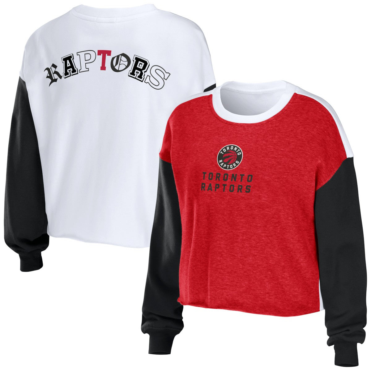 Toronto Raptors WEAR by Erin Andrews Women's Mixed Letter Cropped Pullover Sweatshirt Heather Red - NBA