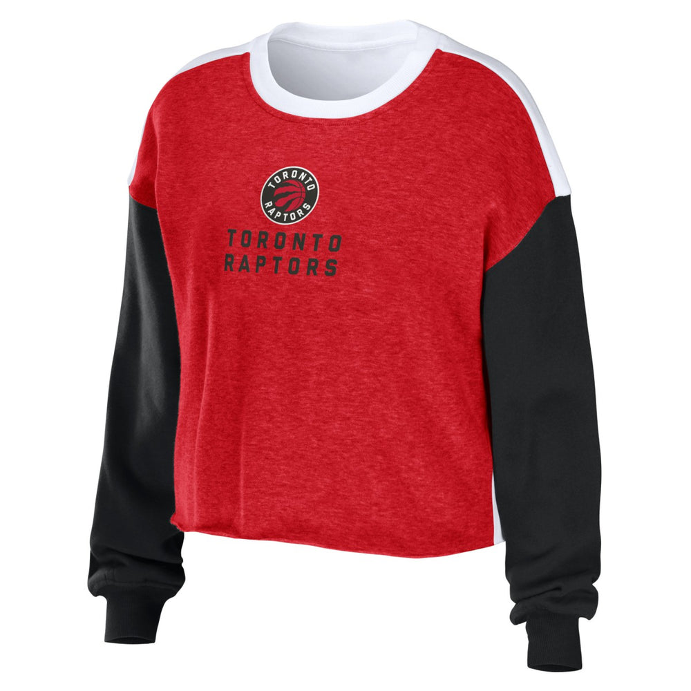 Toronto Raptors WEAR by Erin Andrews Women's Mixed Letter Cropped Pullover Sweatshirt Heather Red - NBA
