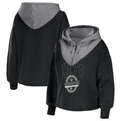 Brooklyn Nets WEAR by Erin Andrews Women's Pieced Quarter-Zip Hoodie Jacket Black - NBA