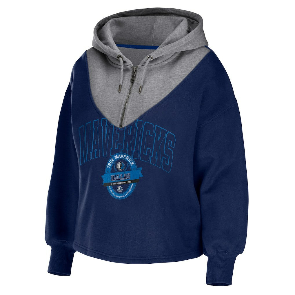 Dallas Mavericks WEAR by Erin Andrews Women's Pieced Quarter-Zip Hoodie Jacket Navy - NBA