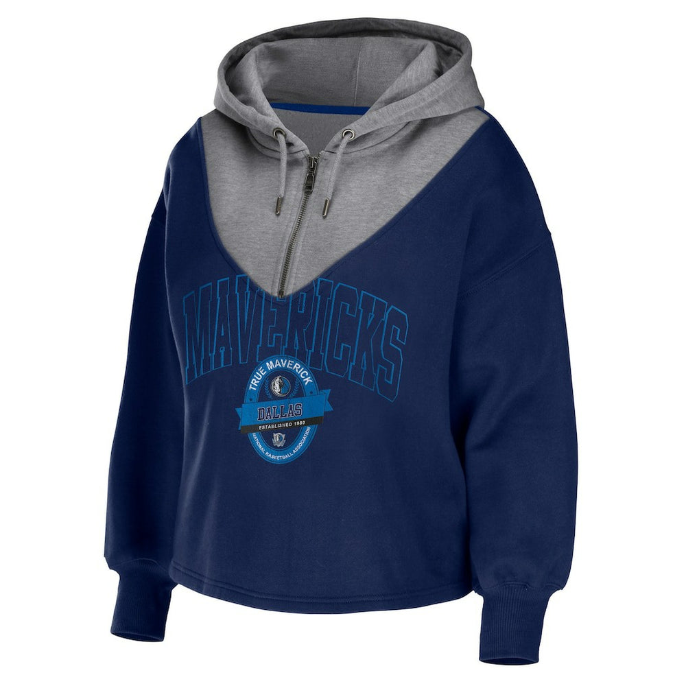 Dallas Mavericks WEAR by Erin Andrews Women's Pieced Quarter-Zip Hoodie Jacket Navy - NBA