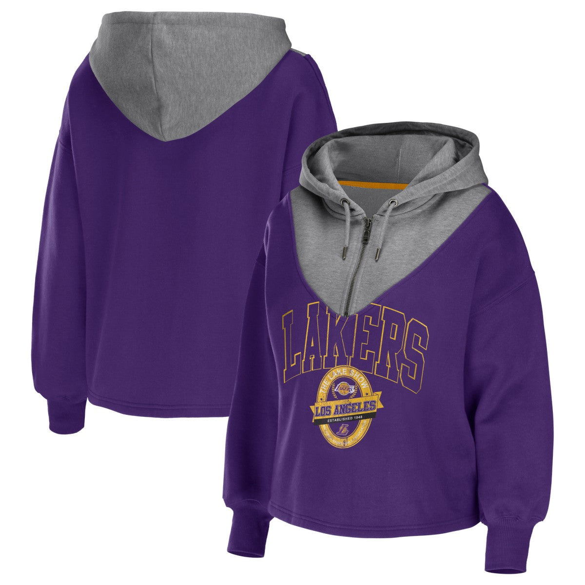 Los Angeles Lakers WEAR by Erin Andrews Women's Pieced Quarter-Zip Hoodie Jacket Purple - NBA