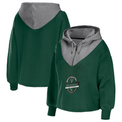 Milwaukee Bucks WEAR by Erin Andrews Women's Pieced Quarter-Zip Hoodie Jacket Hunter Green - NBA