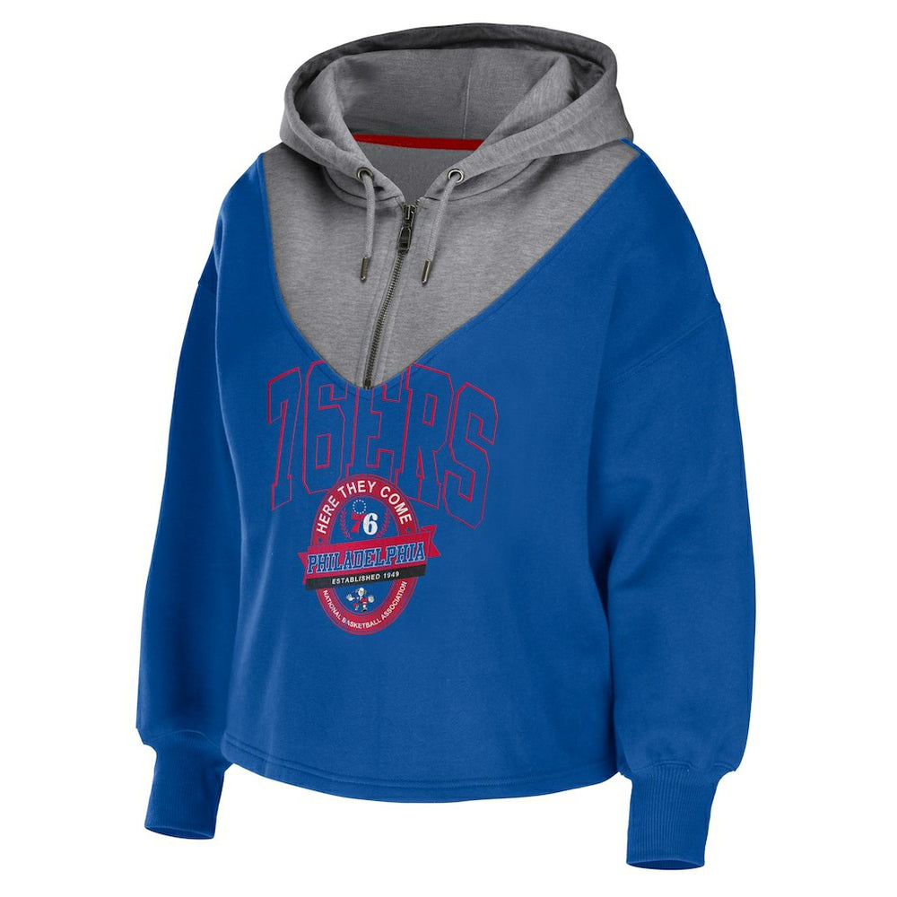 Philadelphia 76ers WEAR by Erin Andrews Women's Pieced Quarter-Zip Hoodie Jacket Royal - NBA