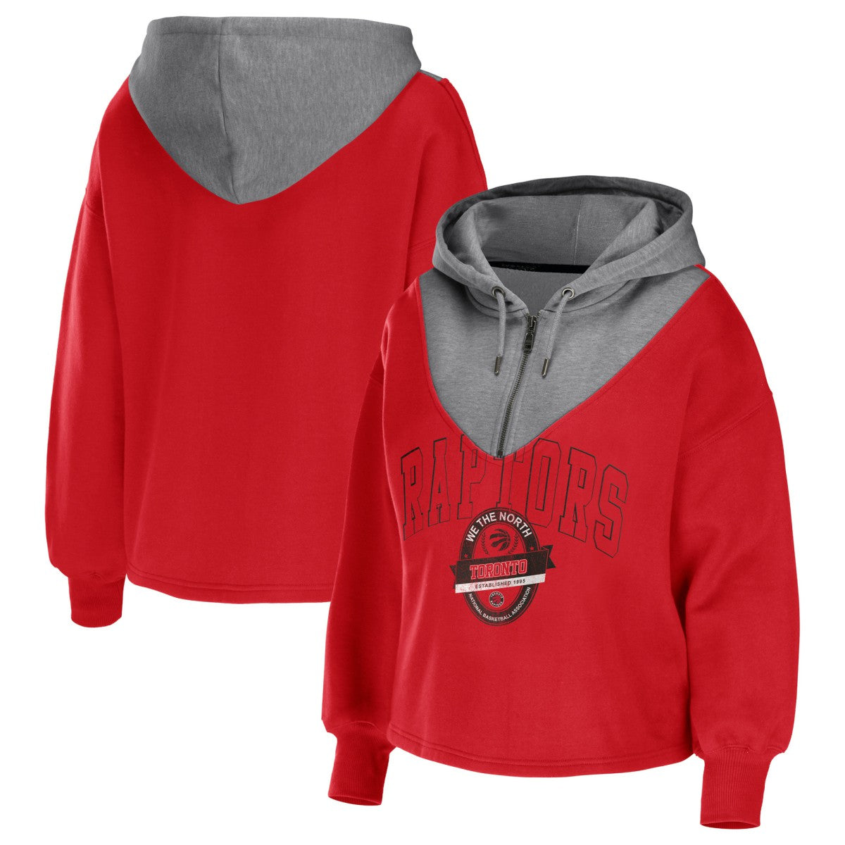 Toronto Raptors WEAR by Erin Andrews Women's Pieced Quarter-Zip Hoodie Jacket Red - NBA