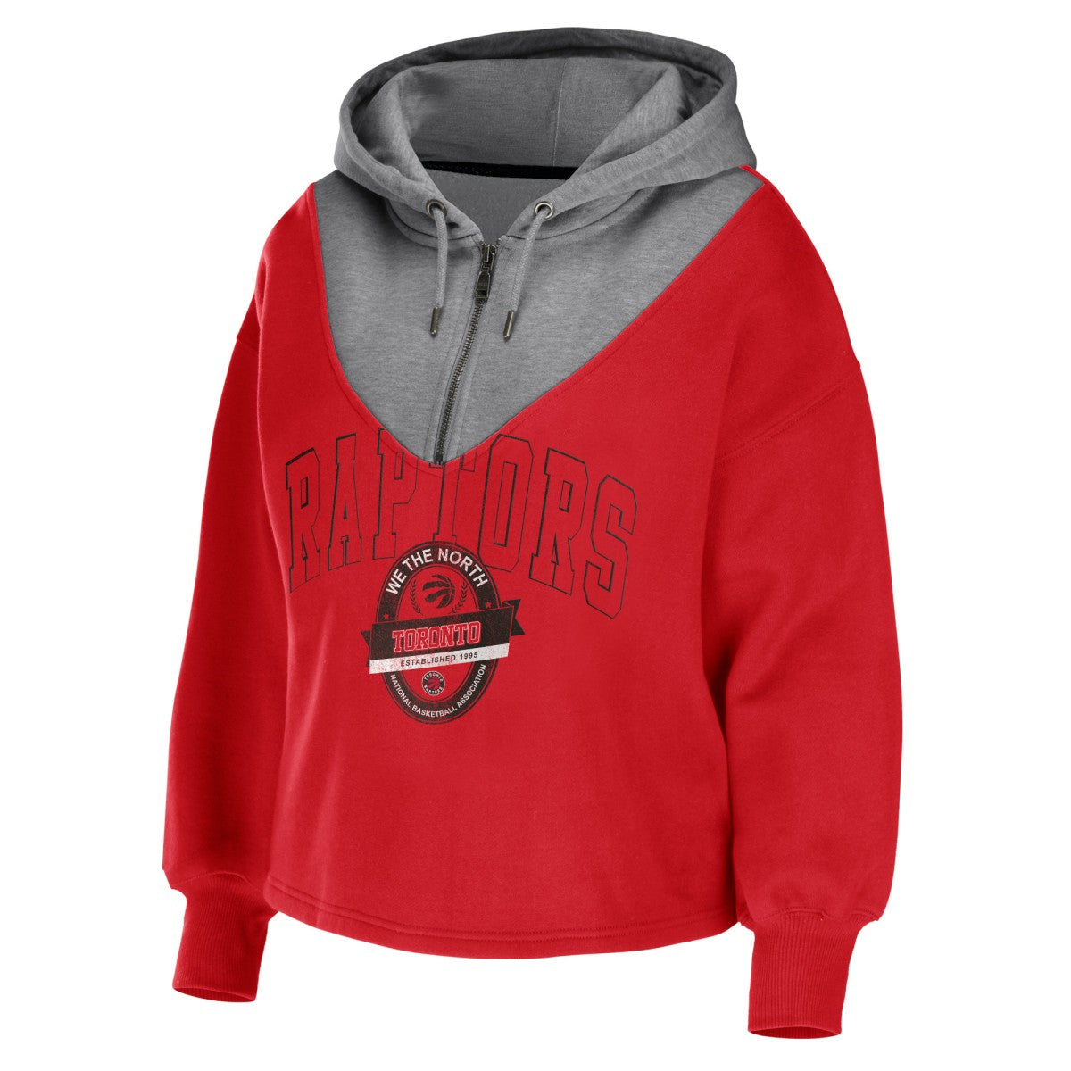 Toronto Raptors WEAR by Erin Andrews Women's Pieced Quarter-Zip Hoodie Jacket Red - NBA