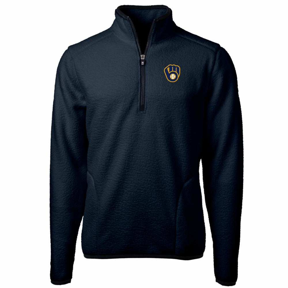 Milwaukee Brewers Cutter & Buck Big & Tall Cascade Eco Sherpa Fleece Quarter-Zip Pullover Jacket - MLB